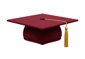 Maroon graduation cap PNG isolated on transparent background, academic mortarboard with gold tassel for commencement ceremony