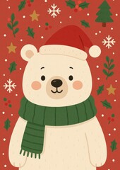 Festive bear with holiday elements.