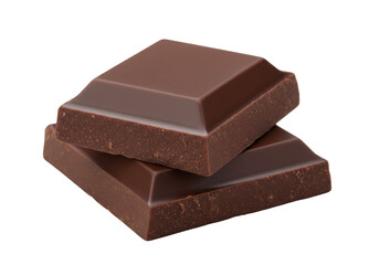 Two dark chocolate squares stacked isolated on transparent PNG, rich cocoa treat for dessert and confectionery designs