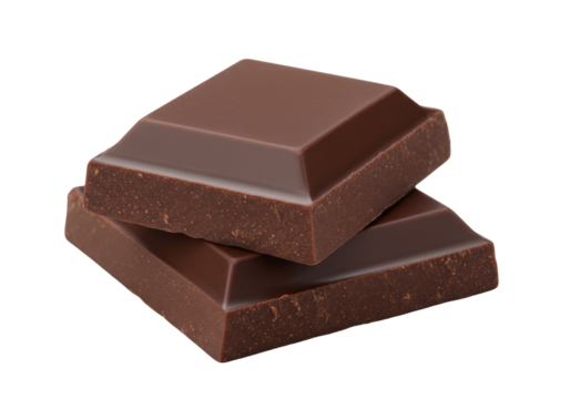 Two dark chocolate squares stacked isolated on transparent PNG, rich cocoa treat for dessert and confectionery designs