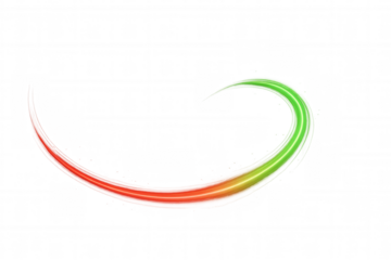 Abstract light trail creating a dynamic curve with red and green gradient on transparent background
