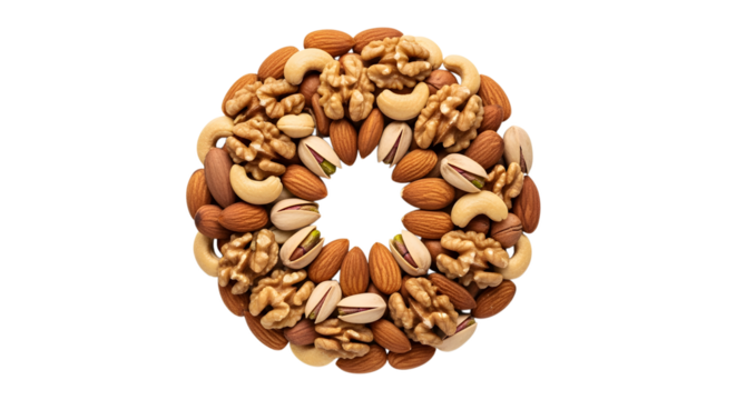Delicious mix of nuts in a circle ready to be used for festive holiday season treat