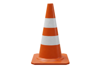 Orange traffic cone PNG isolated on transparent background, safety equipment for construction and road work