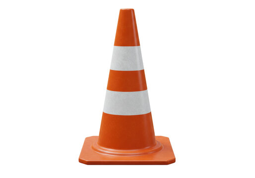 Orange traffic cone PNG isolated on transparent background, safety equipment for construction and road work