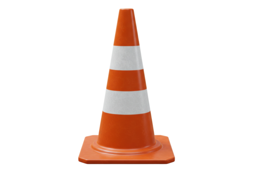 Orange traffic cone PNG isolated on transparent background, safety equipment for construction and road work