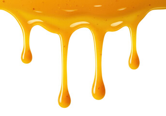 Golden honey dripping isolated PNG on transparent background, sweet liquid food with natural sugars for breakfast and dessert use