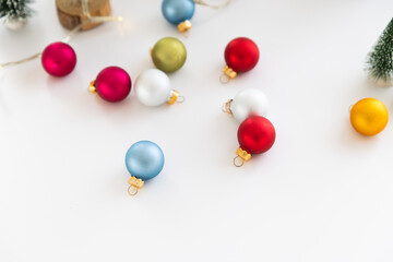 christmas baubles and fir trees