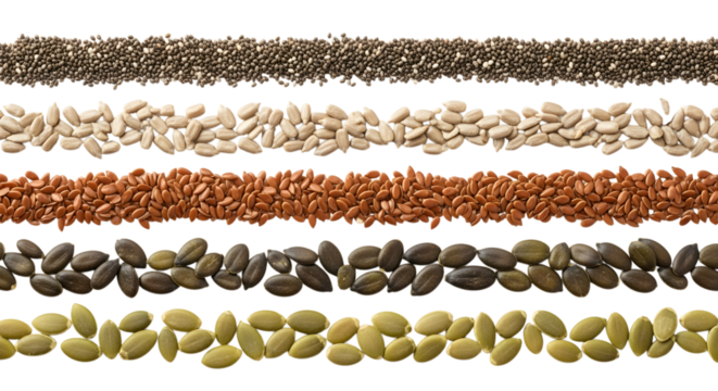 Diverse seeds assortment showcases healthy eating and nutritious food choices