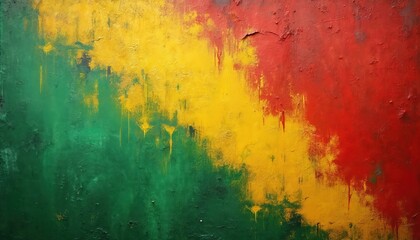 Fototapeta premium Abstract artwork featuring green yellow and red color splashes. Textured paint background with grunge effect creates dynamic feel. Ideal for design needs or artistic concepts.