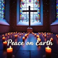 church of the holy sepulchre
Spiritual Christmas Scene with Candles and Cross in Chapel
Warm Candlelight and Snow Outside in Peaceful Holiday Setting
