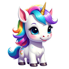 Fototapeta premium Cute Cartoon Unicorn with Rainbow Mane