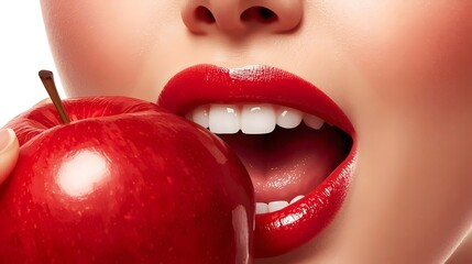 Woman eating a red apple on National Eat A Red Apple Day, fresh, natural, and healthy