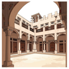 Fototapeta premium Traditional Courtyard Architecture A Serene Islamic Design