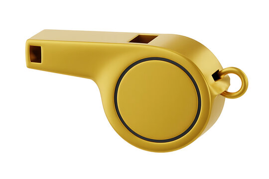 Yellow whistle with a blue ring, signaling action, readiness, or a call to attention.