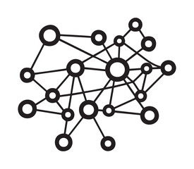 Black outline vector icon depicting a network of interconnected nodes and lines, symbolizing connectivity and communication.