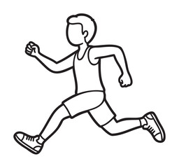 Fototapeta premium Black outline drawing of a person running in athletic attire, captured from a side view, demonstrating dynamic movement and energy.
