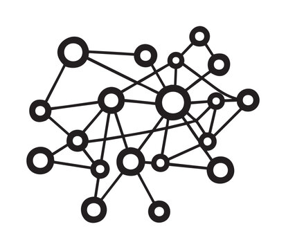Black outline vector icon depicting a network of interconnected nodes and lines, symbolizing connectivity and communication.