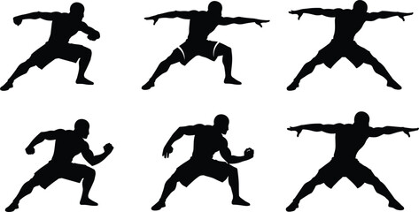 Boxing stance silhouette sequence, fighter guard and punching technique illustration, combat sports training concept, athlete motion study, fitness discipline lifestyle