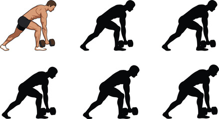 Dumbbell bent‑over row exercise illustration, strength training workout, back muscle fitness, bodybuilding posture, gym technique, athlete movement, proper form guide