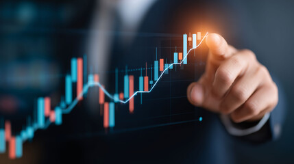 Stock trading success businessman touching growth chart office environment concept of investment strategies
