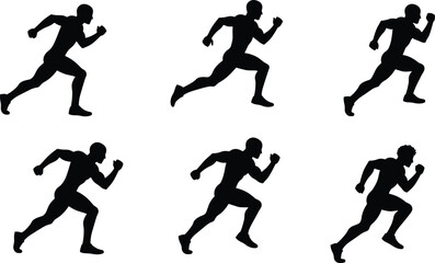 Running silhouette sequence illustration, sprint motion study, athlete stride biomechanics, sports training concept, fitness workout posture, speed exercise, health lifestyle