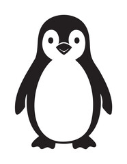 Fototapeta premium Black and white silhouette of a cute, cartoon-style penguin with simple shapes and minimalistic design.