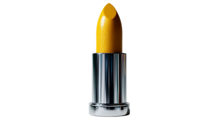 PNG of A vibrant yellow lipstick in a sleek silver tube, perfect for bold, daring makeup styles.