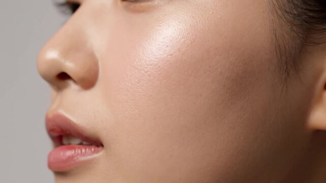 Closeup profile of a persons nose lips and cheek