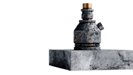 PNG of A stylish, modern kettle with a rustic finish, featuring gold accents, displayed on a sleek marble surface.
