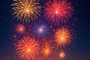 Naklejka premium Vibrant fireworks illuminate night sky.