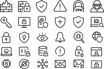 Cybersecurity and Data Protection Line Icons Set