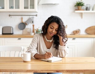 Authentic Portrait of Woman Journaling at Home for Self-Care