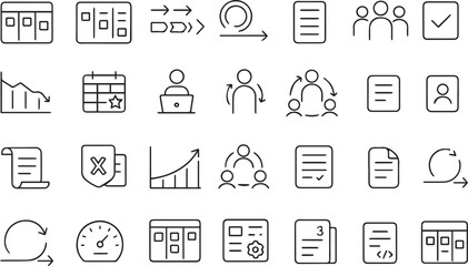 Agile and Scrum Project Management Line Icons Collection