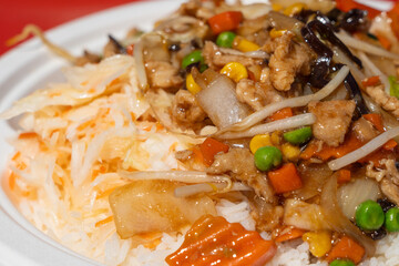 Udon Street Food, Chinese Fried Noodles, Beef Spaghetti with Vegetables, Asian Pasta