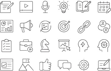 Business, Marketing and Content Strategy Line Icons Collection