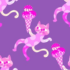 Birthday party seamless cats pattern for wrapping paper and fabrics and linens and kids clothes print