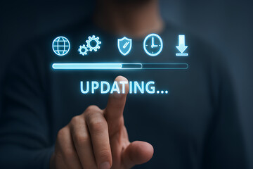 Futuristic System Update Interface with Glowing Progress Bar