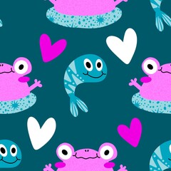 Cartoon animals seamless frogs pattern for wrapping paper and fabrics and kids clothes print and party accessories