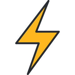 Yellow lightning bolt icon symbolizing energy power electricity and speed isolated on a transparent background