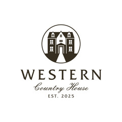 Vintage Western Country House Logo Template. Luxury House Home Real Estate with Classic Vibes