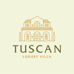 Vintage Retro Tuscan Luxury Villa Logo Template. House Home Real Estate Logo with Classic Vibes