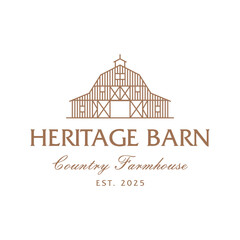 Vintage Rustic Barn Farmhouse Emblem Logo with Classic Vibe. American Style Barn Lineart Design