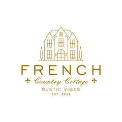 Vintage Retro Luxury French Country Cottage Logo Design with Classic Vibes