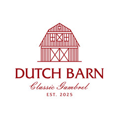 Vintage Rustic Barn Farm Emblem Logo with Classic Vibe. Dutch Style Barn Gambrel Lineart Design