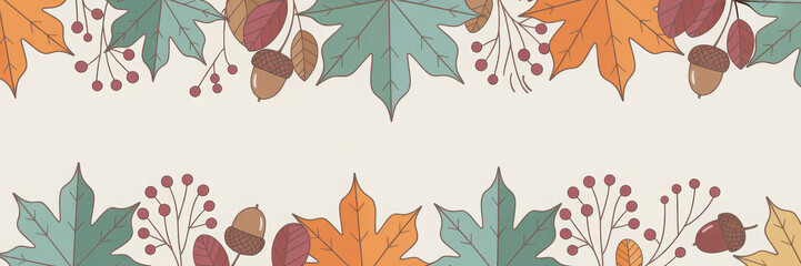 Autumn leaves and acorns frame watercolor style illustration for seasonal designs creating a warm and inviting atmosphere