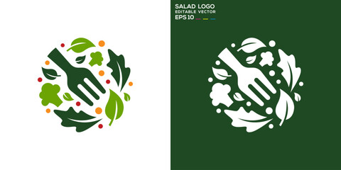 Salad Logo. Fruits, vegetables, healthy, nutritious food. Vector design template.