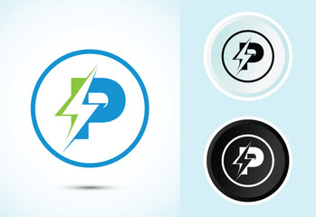Modern Letter P Energy Circle Logo Design Power Bolt Symbol Icon Electricity Branding Identity