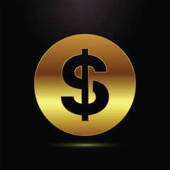Golden Dollar Coin Illustration Money Symbol Business Currency Finance Investment Trade Savings Value Wealth