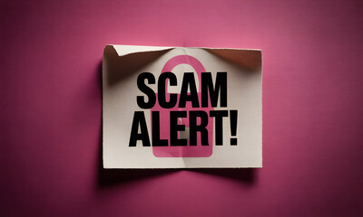 Pink Background with 'scam Alert!' Message and Pink Padlock Symbol, Warning Concept.