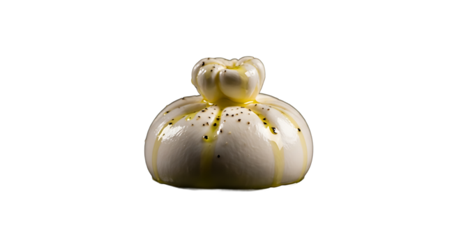 Appetizing burrata cheese with olive oil and black pepper on transparent background